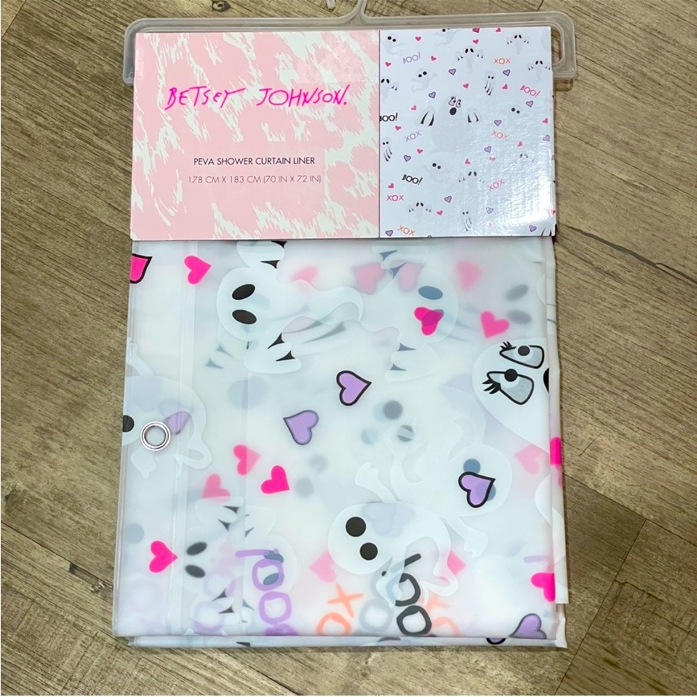 NEW Betsey Johnson Ghost Heart PEVA Shower Curtain Liner Pink Purple Halloween